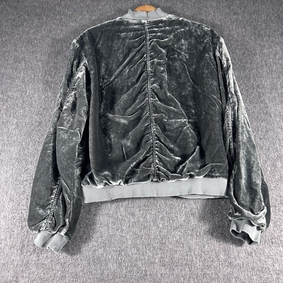 Free People Ruched Velvet Gray Bomber Jacket Size Small City Preppy Metal - Picture 2 of 7